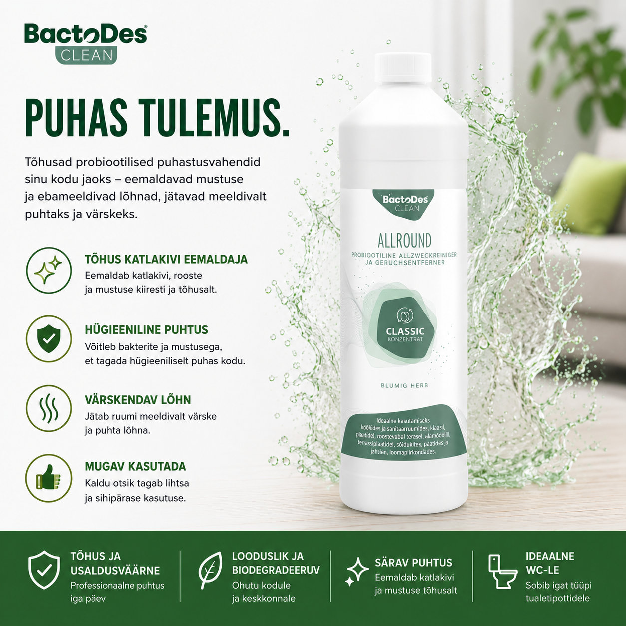 BactoDes® Clean Allround Classic – probiootiline puhastus- ja lõhnaeemalduskontsentraat 1 L