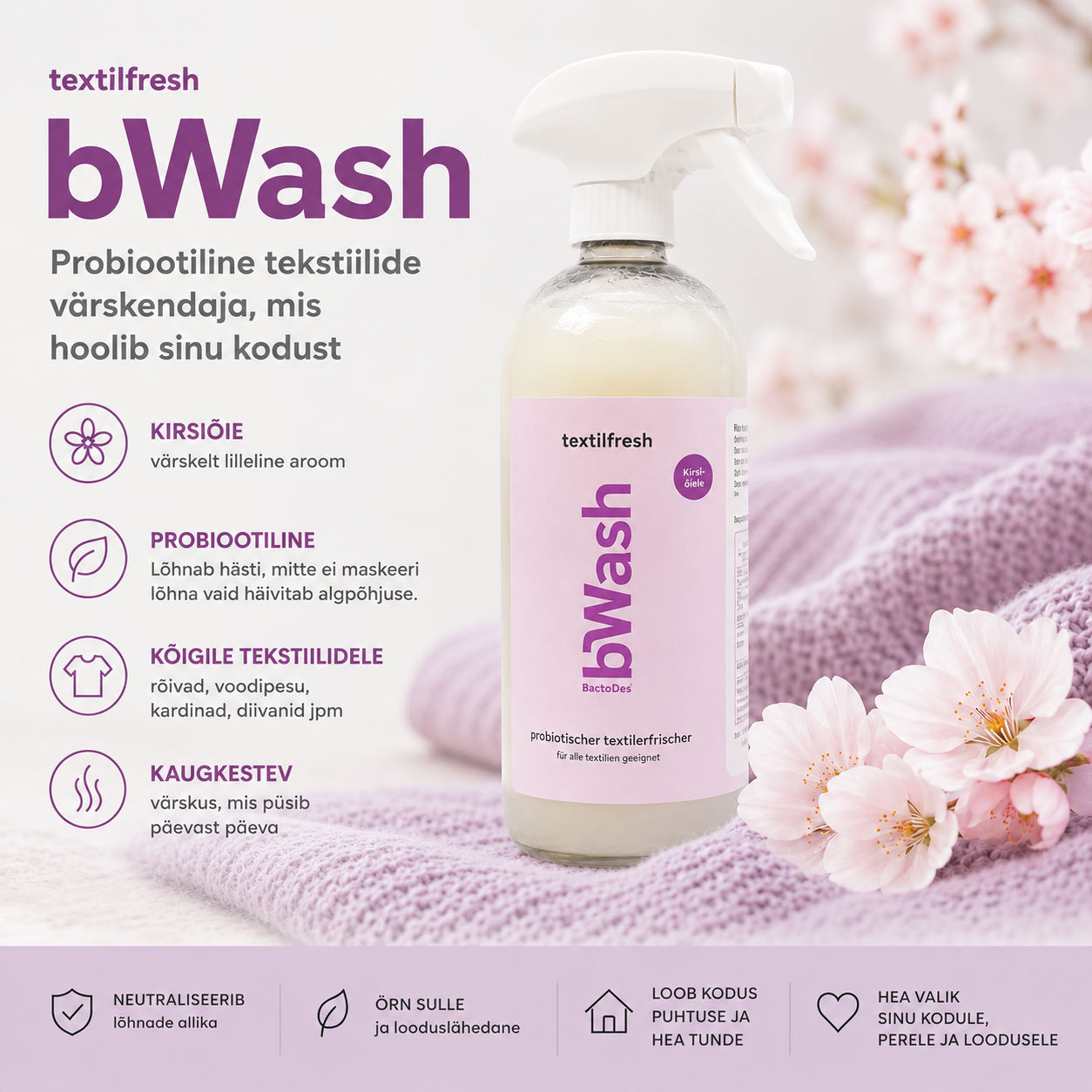 BactoDes® bWash tekstiilivärskendaja – Kirsiõis 500 ml