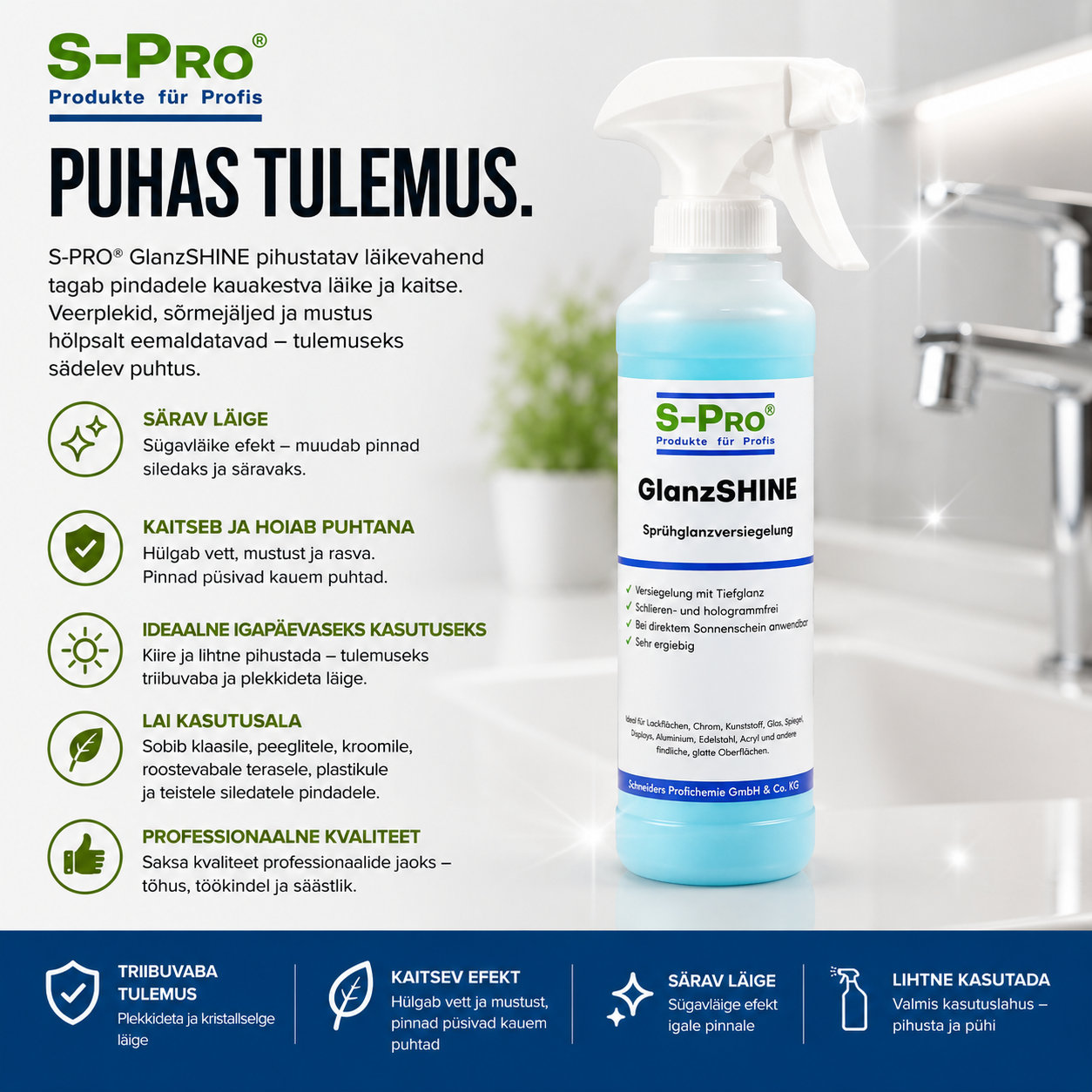 S-Pro® Glanz-SHINE pinnakaitse ja kiirläikevahend