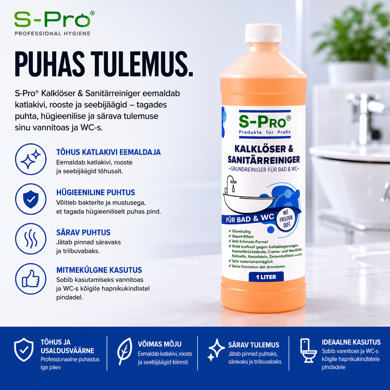 S-Pro® Kalklöser & Sanitärreiniger – tugev katlakivieemaldi ja sanitaarpuhastusvahend