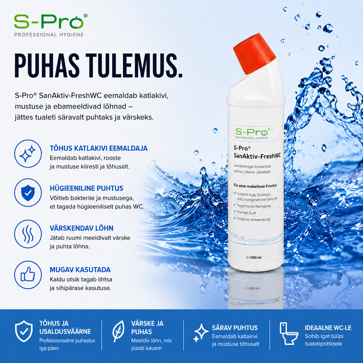 SanitärAktiv FreshGel – tugevatoimeline sanitaarruumide puhastusgeel 750 ml